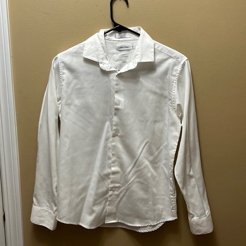 Calvin Klein White Boys Dress Shirt Size Youth 14